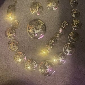Gold Necklace with beautiful hummingbirds. Matching bracelet, brooch & earrings